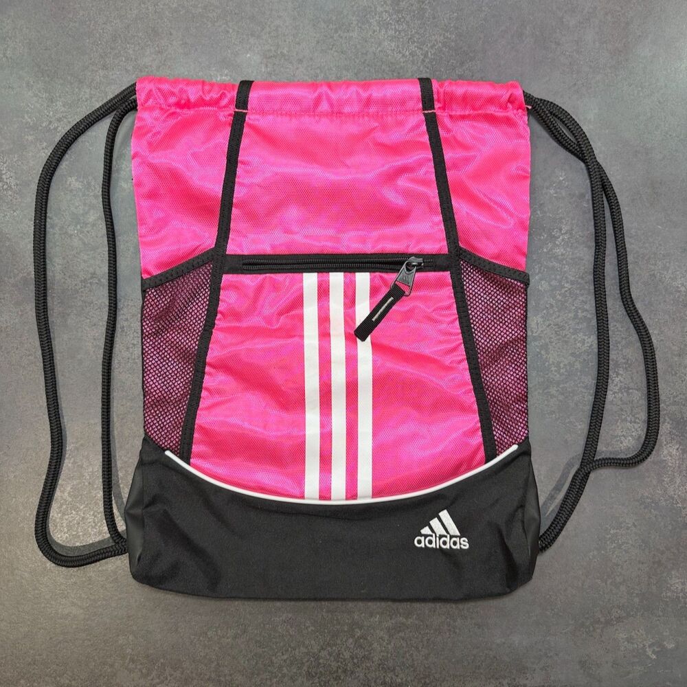 Adidas Alliance II Hot Pink Black Drawstring Sackpack Backpack Mesh Sides - Picture 1 of 4